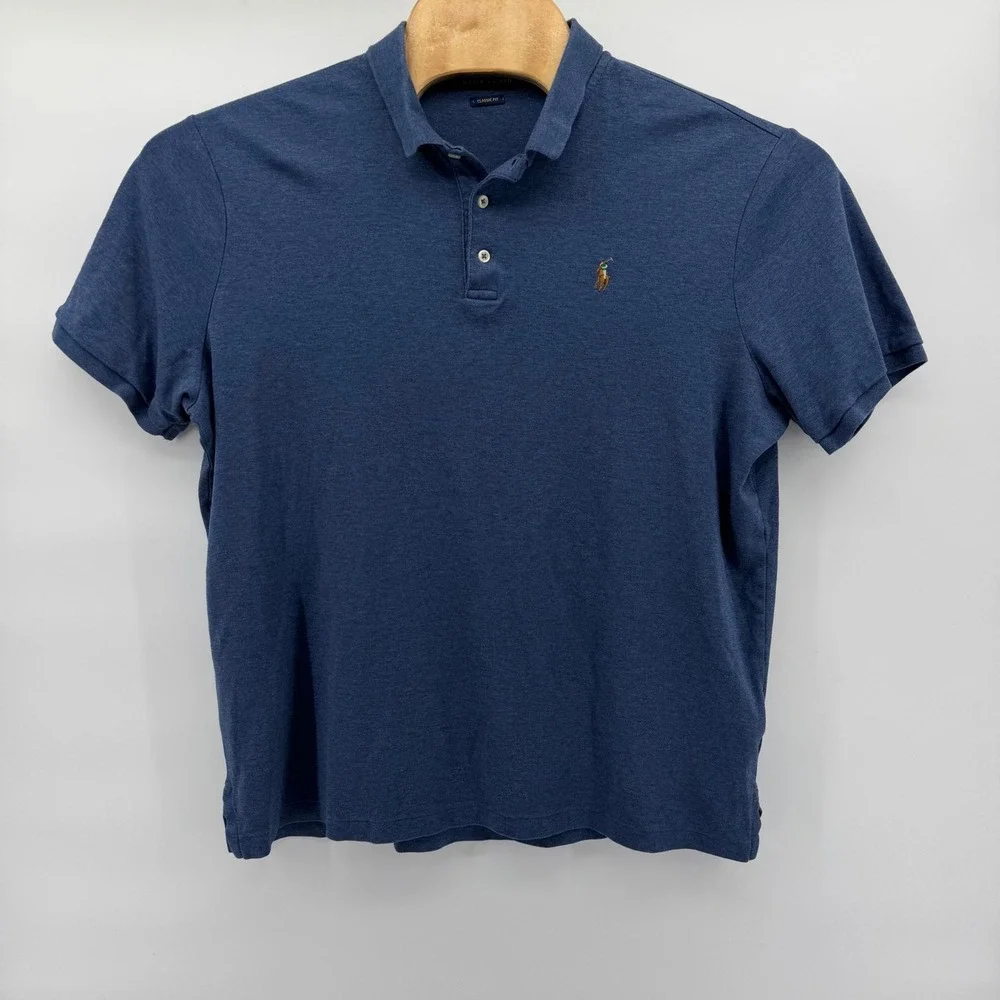 Polo Ralph Lauren Polo Shirt Men XL Blue Classic Fit Heathered Flesh Pony Preppy